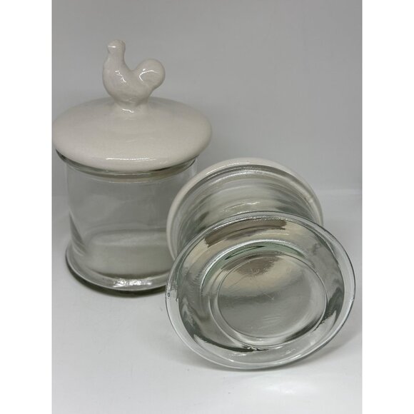 VTG Glass Canister Jar Set of 2 Porcelain Rooster Lids Farmhouse Kitchen Decor - Picture 7 of 12